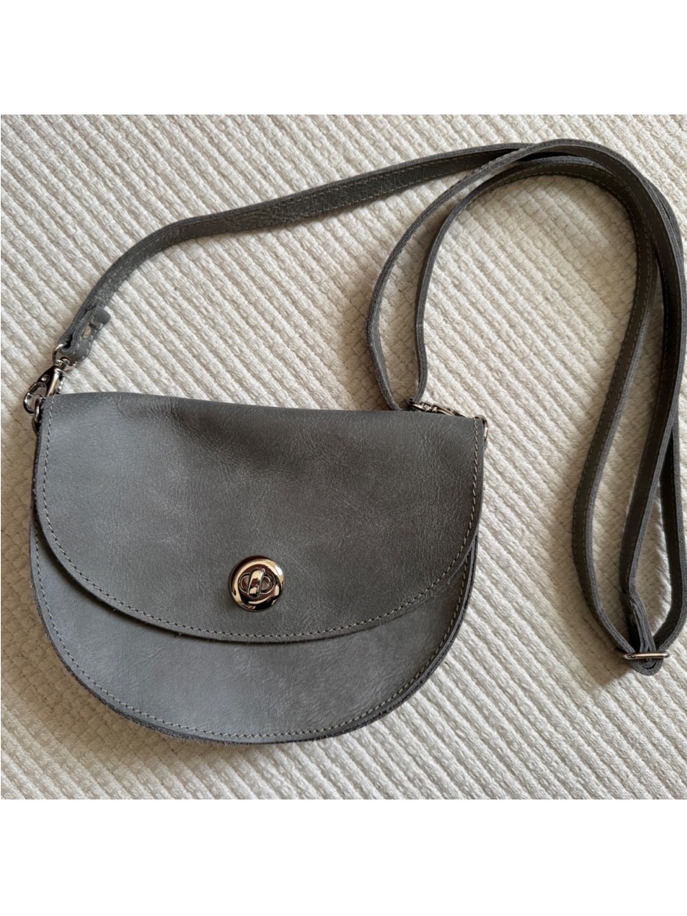 Roots Gray Leather Crossbody Saddle Bag